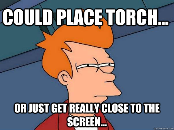 Could place torch... Or just get really close to the screen... - Could place torch... Or just get really close to the screen...  Misc