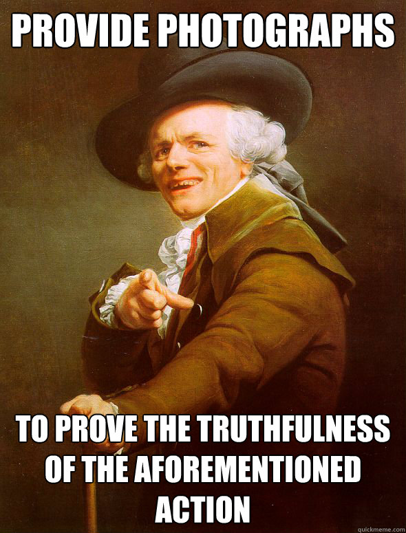 Provide Photographs To prove the truthfulness of the aforementioned action - Provide Photographs To prove the truthfulness of the aforementioned action  Joseph Ducreux