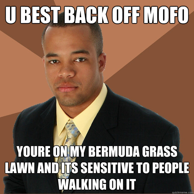 U BEST BACK OFF MOFO YOURE ON MY BERMUDA GRASS LAWN AND ITS SENSITIVE TO PEOPLE WALKING ON IT - U BEST BACK OFF MOFO YOURE ON MY BERMUDA GRASS LAWN AND ITS SENSITIVE TO PEOPLE WALKING ON IT  Successful Black Man