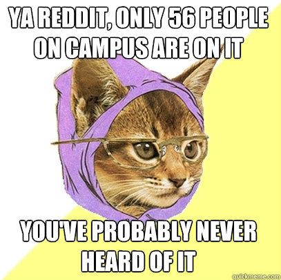 ya reddit, only 56 people on campus are on it you've probably never heard of it  Hipster Kitty