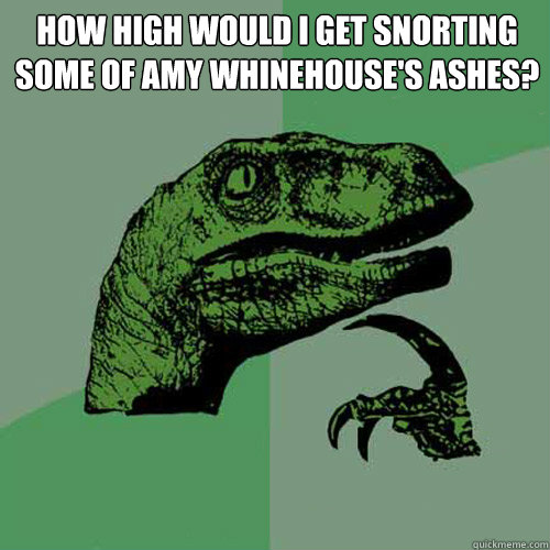 How high would I get snorting some of Amy Whinehouse's ashes?  - How high would I get snorting some of Amy Whinehouse's ashes?   Philosoraptor