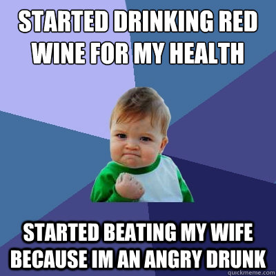 Started drinking red wine for my health started beating my wife because im an angry drunk  Success Kid