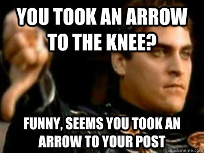 You took an arrow to the knee? Funny, seems you took an arrow to your post  Downvoting Roman