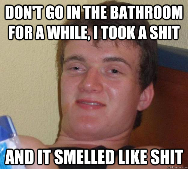 Don't go in the bathroom for a while, I took a shit and it smelled like shit  10 Guy