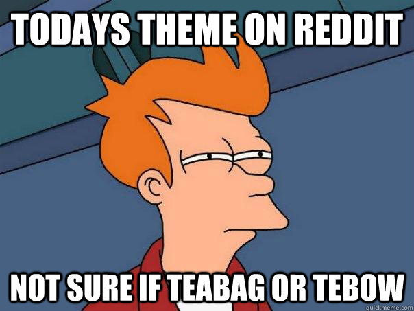 TODAYS THEME ON REDDIT Not sure if teabag or tebow  Futurama Fry