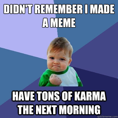 Didn't remember i made a meme have tons of karma the next morning  Success Kid