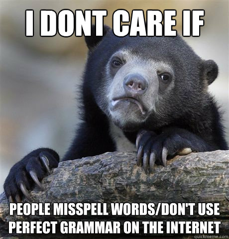 i dont care if people misspell words/don't use perfect grammar on the internet - i dont care if people misspell words/don't use perfect grammar on the internet  Confession Bear