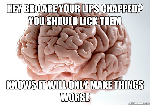 hey bro are your lips chapped? you should lick them knows it will only make things worse  Scumbag Brain