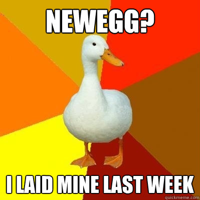 NEWEGG? I LAID MINE LAST WEEK  Tech Impaired Duck