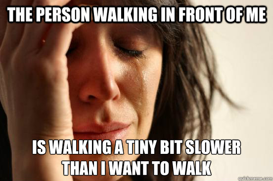 the person walking in front of me is walking a tiny bit slower
than I want to walk - the person walking in front of me is walking a tiny bit slower
than I want to walk  First World Problems