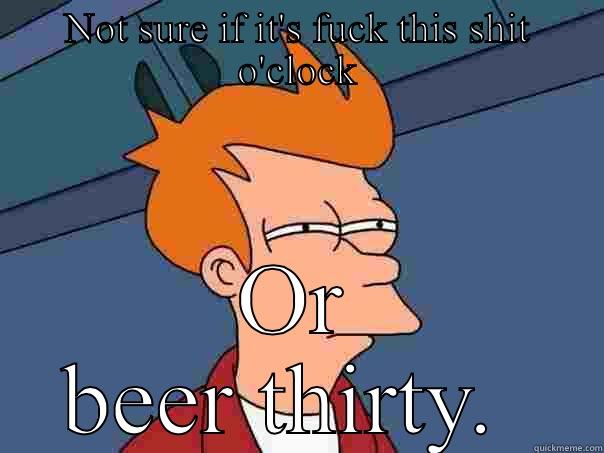 NOT SURE IF IT'S FUCK THIS SHIT O'CLOCK OR BEER THIRTY.  Futurama Fry