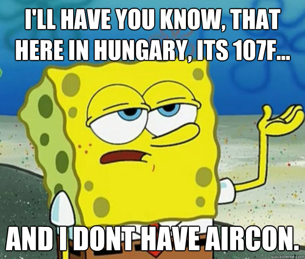 I'll have you know, that here in Hungary, it´s 107F... And I don´t have aircon.  Tough Spongebob