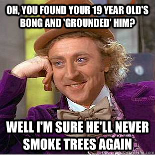 Oh, you found your 19 year old's bong and 'grounded' him? well I'm sure he'll never smoke trees again  Condescending Wonka