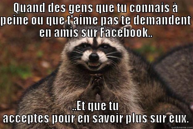 QUAND DES GENS QUE TU CONNAIS À PEINE OU QUE T'AIME PAS TE DEMANDENT EN AMIS SUR FACEBOOK.. ..ET QUE TU ACCEPTES POUR EN SAVOIR PLUS SUR EUX. Evil Plotting Raccoon