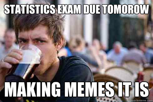 Statistics exam due tomorow Making memes it is - Statistics exam due tomorow Making memes it is  Lazy College Senior