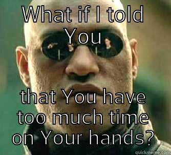 WHAT IF I TOLD YOU THAT YOU HAVE TOO MUCH TIME ON YOUR HANDS? Matrix Morpheus