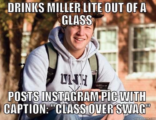 DRINKS MILLER LITE OUT OF A GLASS POSTS INSTAGRAM PIC WITH CAPTION: 