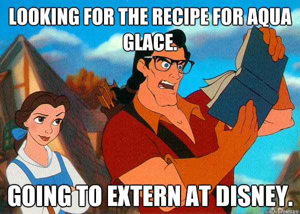 looking for the recipe for aqua glace. Going to extern at disney.  Hipster Gaston