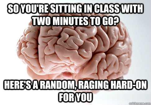 So you're sitting in class with two minutes to go? here's a random, raging hard-on for you  Scumbag Brain