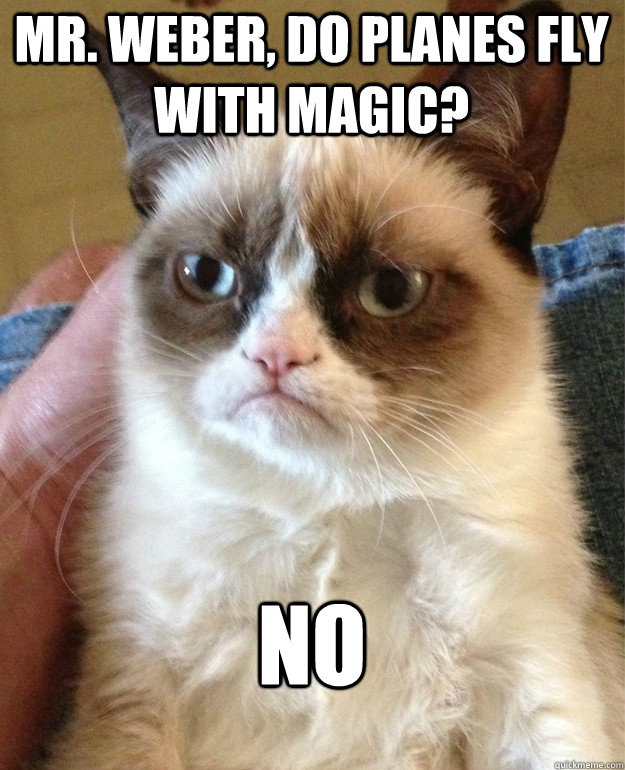 Mr. Weber, do planes fly with magic? NO  Grumpy Cat