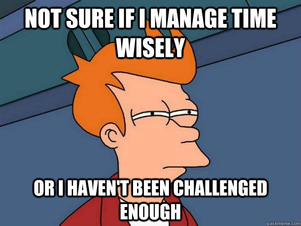 not sure if i manage time wisely or i haven't been challenged enough - not sure if i manage time wisely or i haven't been challenged enough  Futurama Fry