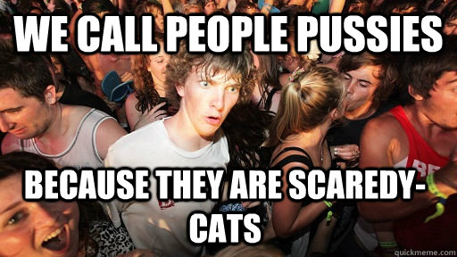 We call people pussies because they are scaredy-cats - We call people pussies because they are scaredy-cats  Sudden Clarity Clarence