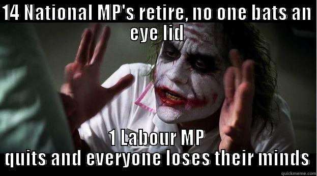 14 NATIONAL MP'S RETIRE, NO ONE BATS AN EYE LID 1 LABOUR MP QUITS AND EVERYONE LOSES THEIR MINDS Joker Mind Loss