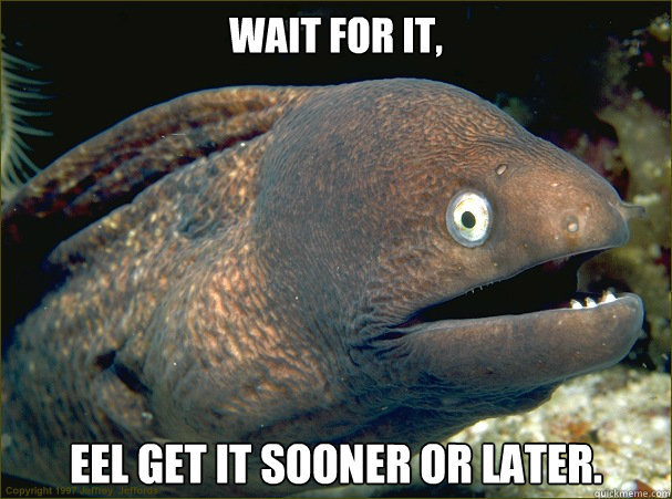 Wait for it, eel get it sooner or later.  Bad Joke Eel