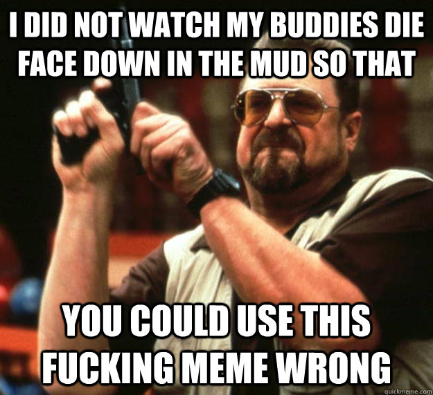 I did not watch my buddies die face down in the mud so that You could use this fucking meme wrong  Angry Walter