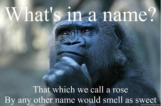 What's in a name? That which we call a rose
By any other name would smell as sweet - What's in a name? That which we call a rose
By any other name would smell as sweet  Apeuliet