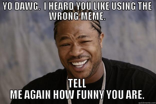 YO DAWG.  I HEARD YOU LIKE USING THE WRONG MEME. TELL ME AGAIN HOW FUNNY YOU ARE. Xzibit meme