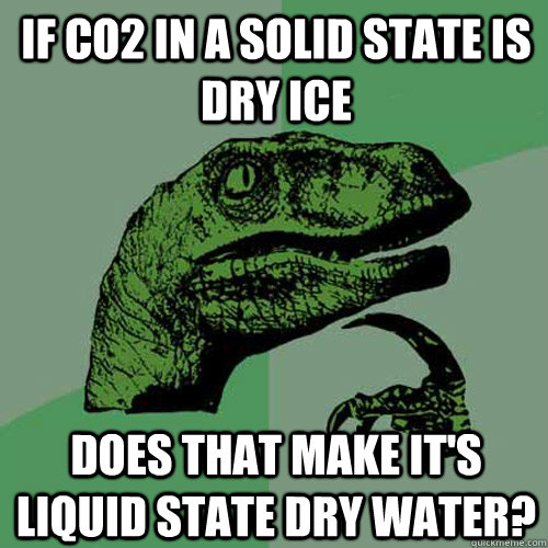 If CO2 in a solid state is dry ice Does that make it's liquid state dry water?  Philosoraptor