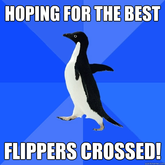 hoping for the best flippers crossed! - hoping for the best flippers crossed!  Socially Awkward Penguin