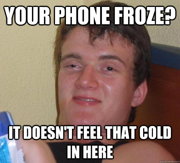 your phone froze? it doesn't feel that cold in here  10 Guy