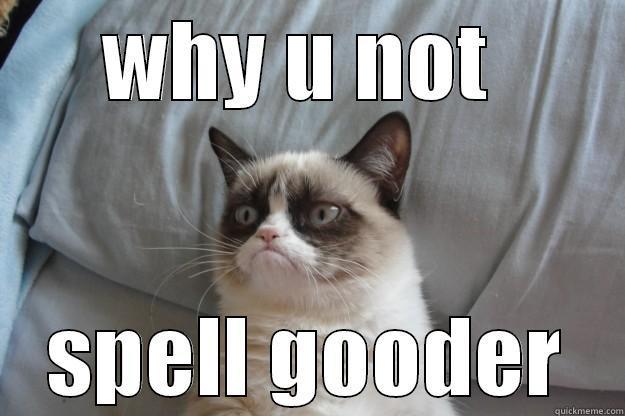 WHY U NOT  SPELL GOODER Grumpy Cat