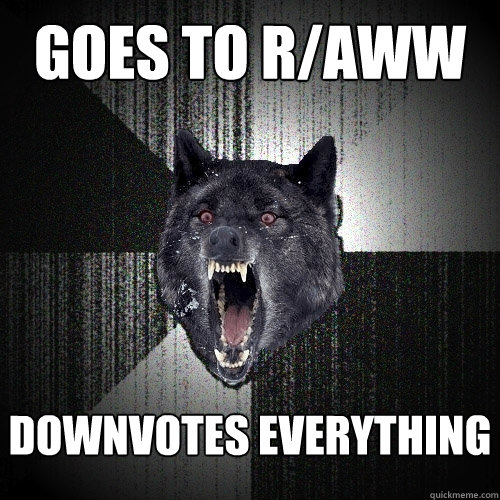 GOes to r/aww downvotes everything  Insanity Wolf