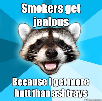 Smokers get jealous  Because I get more butt than ashtrays - Smokers get jealous  Because I get more butt than ashtrays  Lame Pun Coon