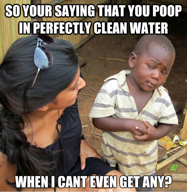 So your saying that you poop in perfectly clean water when i cant even get any?  Skeptical Third World Kid