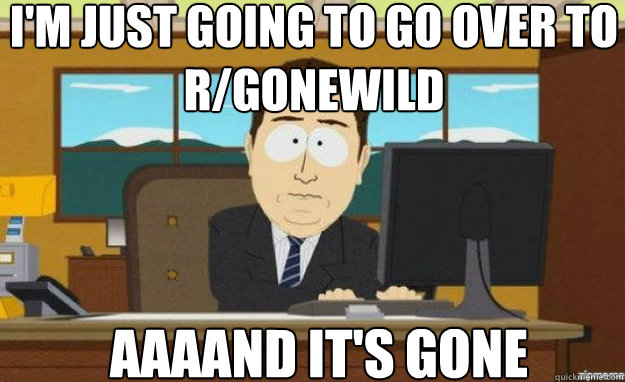 I'm just going to go over to r/gonewild AAAAND IT'S gone  aaaand its gone