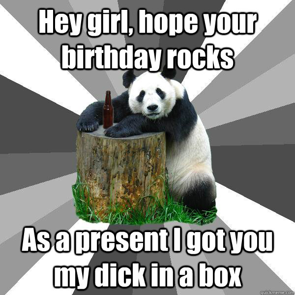 Hey girl, hope your birthday rocks As a present I got you my dick in a box  Pickup-Line Panda