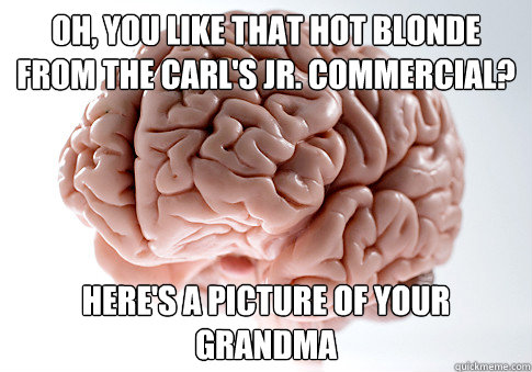 Oh, you like that hot blonde from the Carl's Jr. Commercial? Here's a picture of your grandma  Scumbag Brain