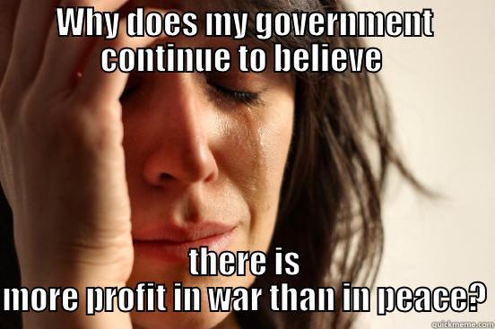 WHY DOES MY GOVERNMENT CONTINUE TO BELIEVE  THERE IS MORE PROFIT IN WAR THAN IN PEACE? First World Problems