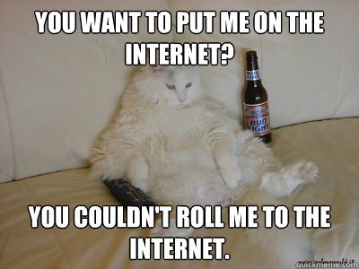 You want to put me on the internet? You couldn't roll me to the internet.  