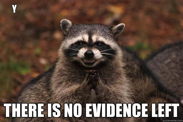 YES that's right There is NO evidence left  Evil Plotting Raccoon