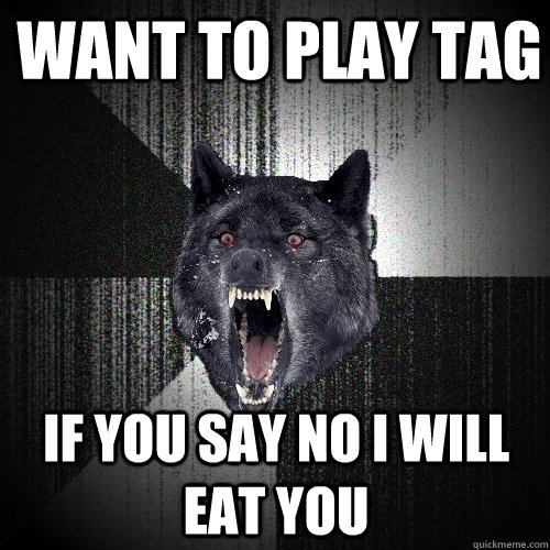 want to play tag if you say no i will eat you  Insanity Wolf