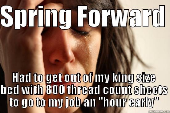 Daylight Savings Time - SPRING FORWARD  HAD TO GET OUT OF MY KING SIZE BED WITH 800 THREAD COUNT SHEETS TO GO TO MY JOB AN 