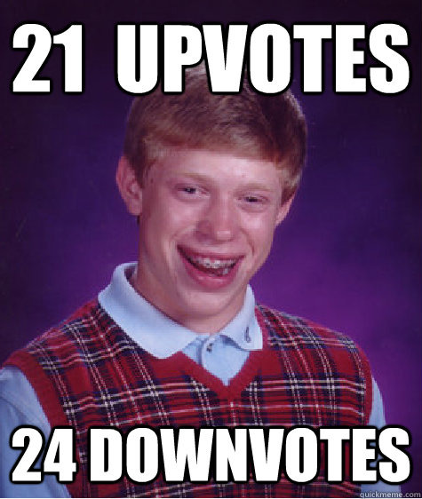 21  upvotes 24 downvotes  Bad Luck Brian