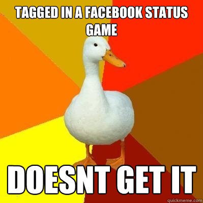 tagged in a facebook status game doesnt get it  Tech Impaired Duck