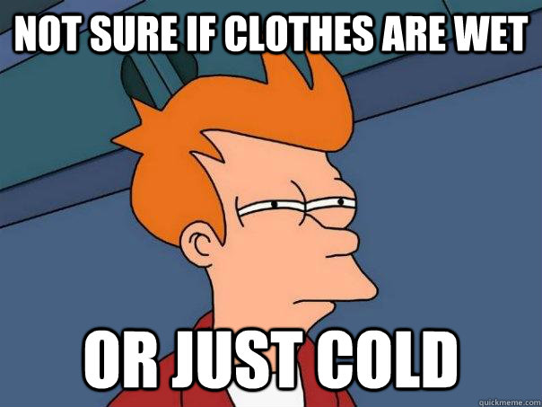 not sure if clothes are wet or just cold  Futurama Fry