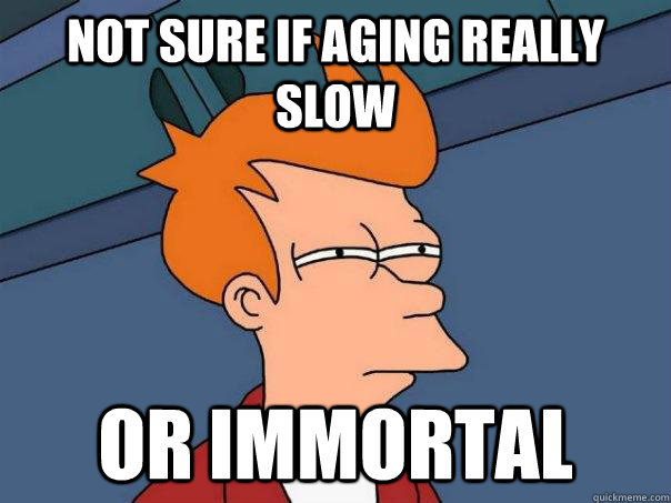 Not sure if aging really slow Or immortal  Futurama Fry